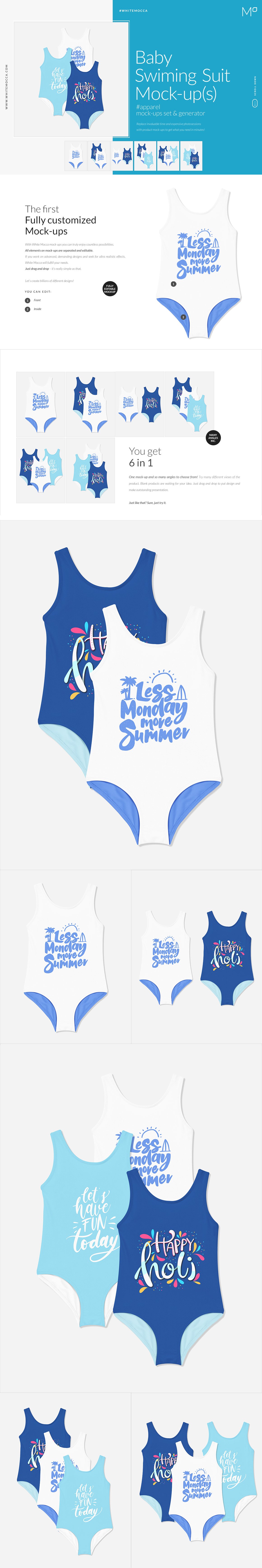 婴儿游泳服装设计展示图样机模板集 Baby Swimming Suit Mock-ups Set_img_2