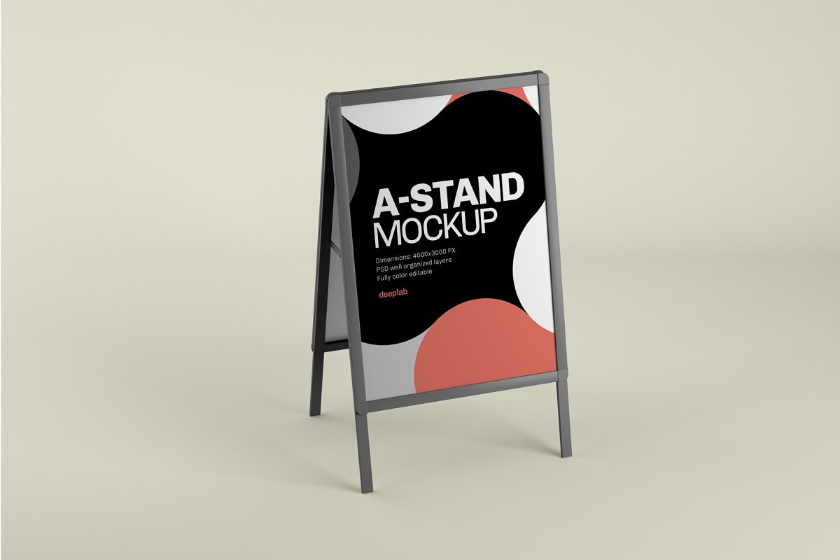 简约广告海报框架设计预览图样机模板 Advertising A-Stand Mockup Set_img_2