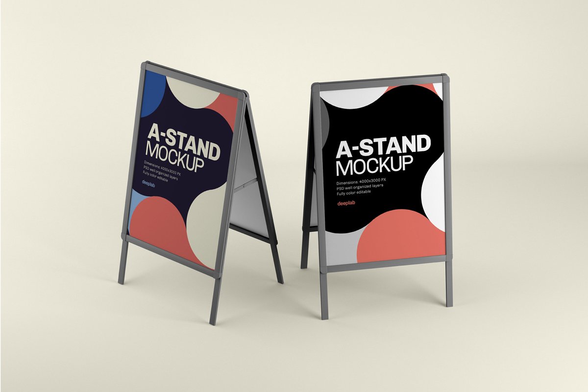 简约广告海报框架设计预览图样机模板 Advertising A-Stand Mockup Set_img_2