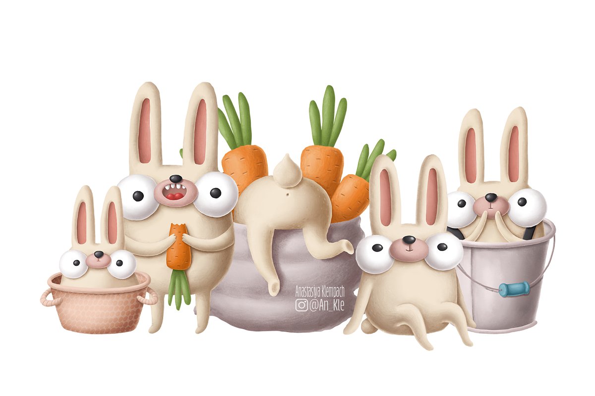 有趣兔子手绘剪贴画PNG设计素材合集 Rabbit Clipart Collection_img_2