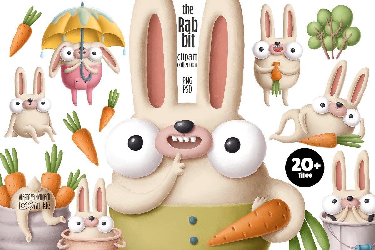 有趣兔子手绘剪贴画PNG设计素材合集 Rabbit Clipart Collection_img_2