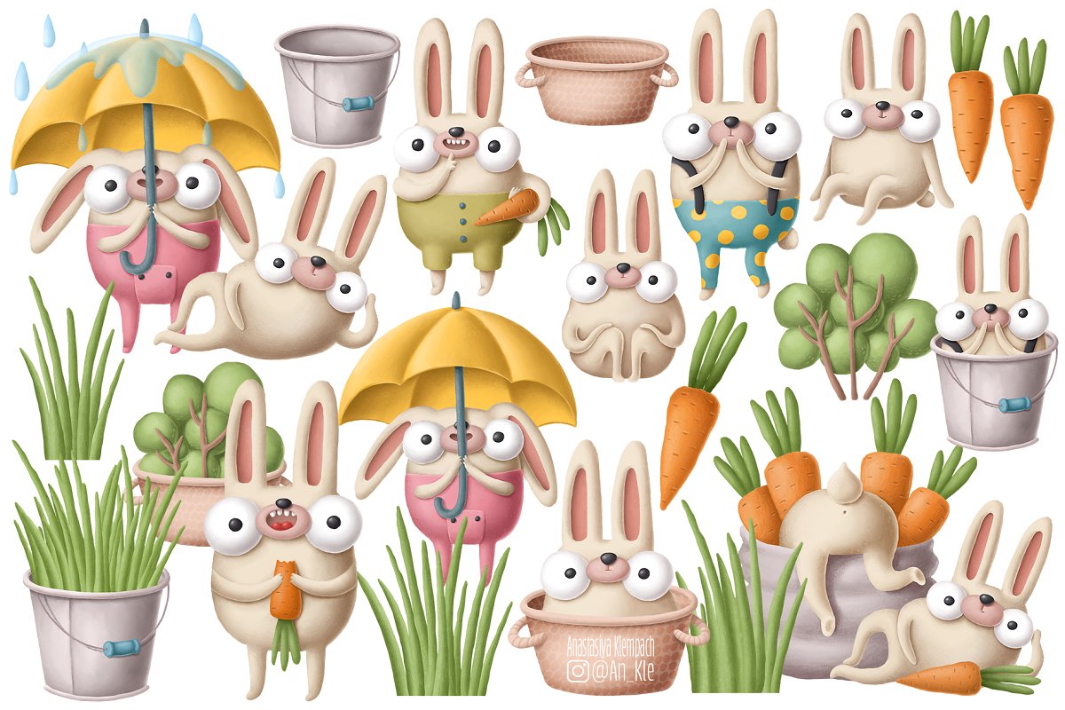 有趣兔子手绘剪贴画PNG设计素材合集 Rabbit Clipart Collection_img_2