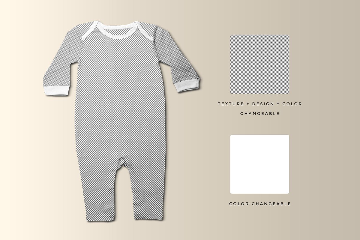 逼真婴儿连体衣设计效果图样机模板 Kids Quarter Sleeve Romper Mockup_img_2