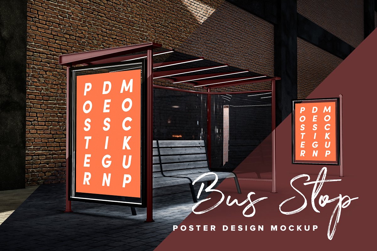 现代公交车站广告牌海报设计展示图样机模板 Poster Design Mockup (Bus Stop)_img_2