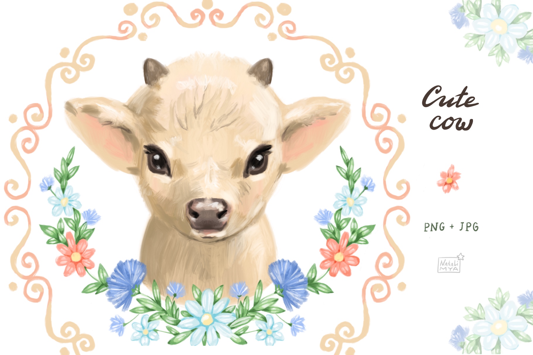 可爱牛手绘剪贴画集 Cute Cow Clipart_img_2