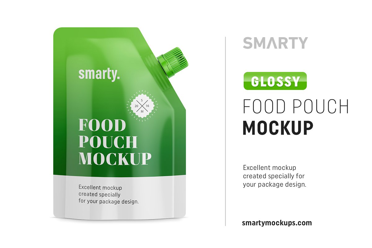 光泽食品袋外观设计效果图样机模板 Glossy Food Pouch Mockup_img_2