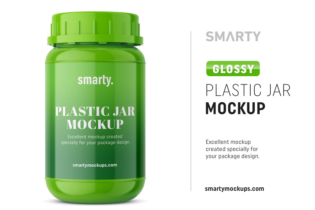 光滑医药塑料瓶外观设计效果图样机模板 Glossy Jar Mockup_img_2