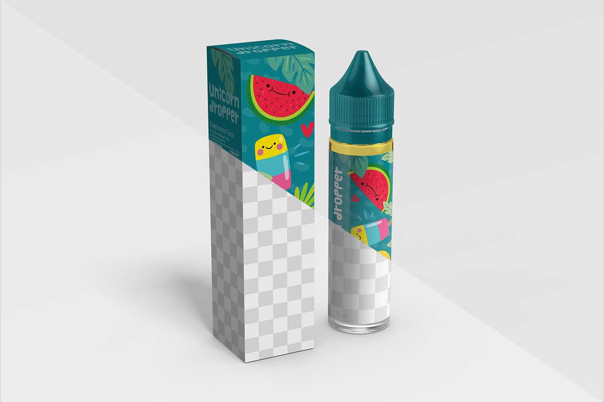 60毫升逼真滴管包装设计预览样机模板 60 ml Vape Unicorn Dropper MockUp_img_2