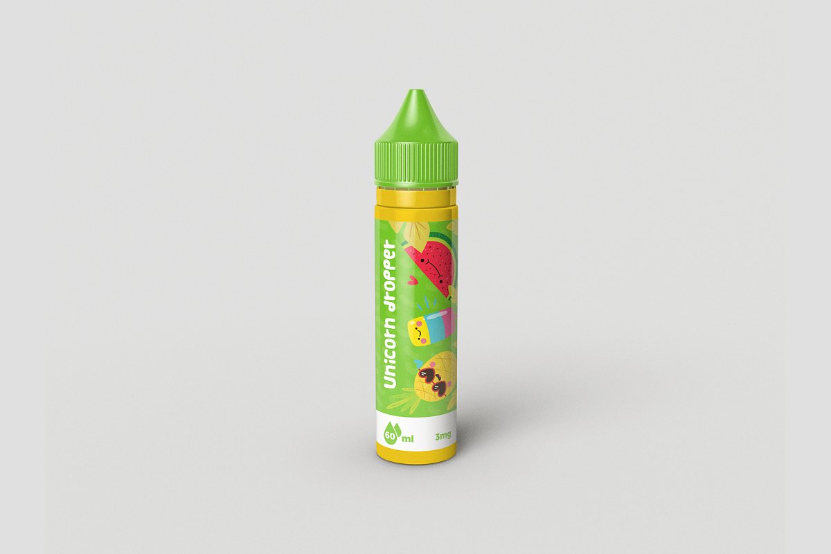 60毫升逼真滴管包装设计预览样机模板 60 ml Vape Unicorn Dropper MockUp_img_2