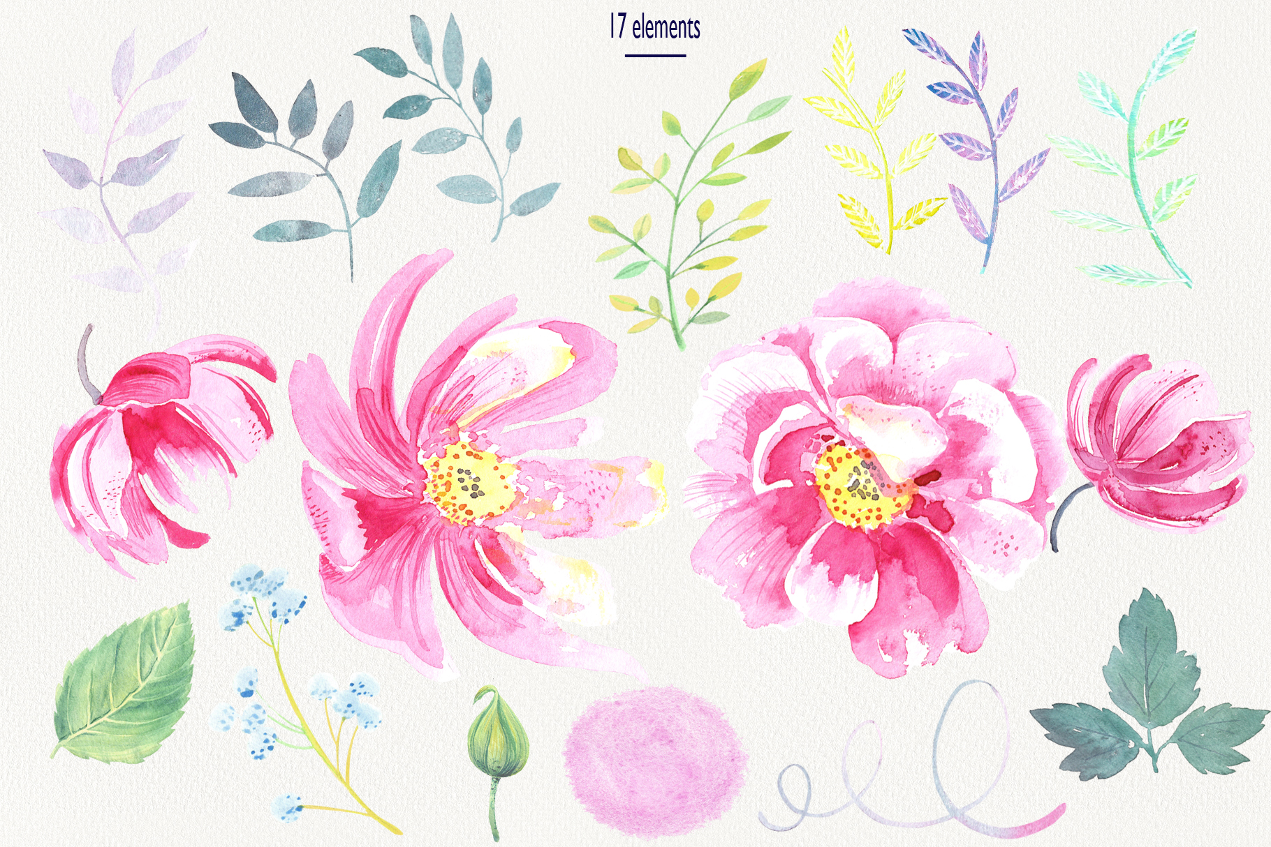 野玫瑰花卉手绘水彩剪贴画 Watercolor Wild Roses Clip Art_img_2