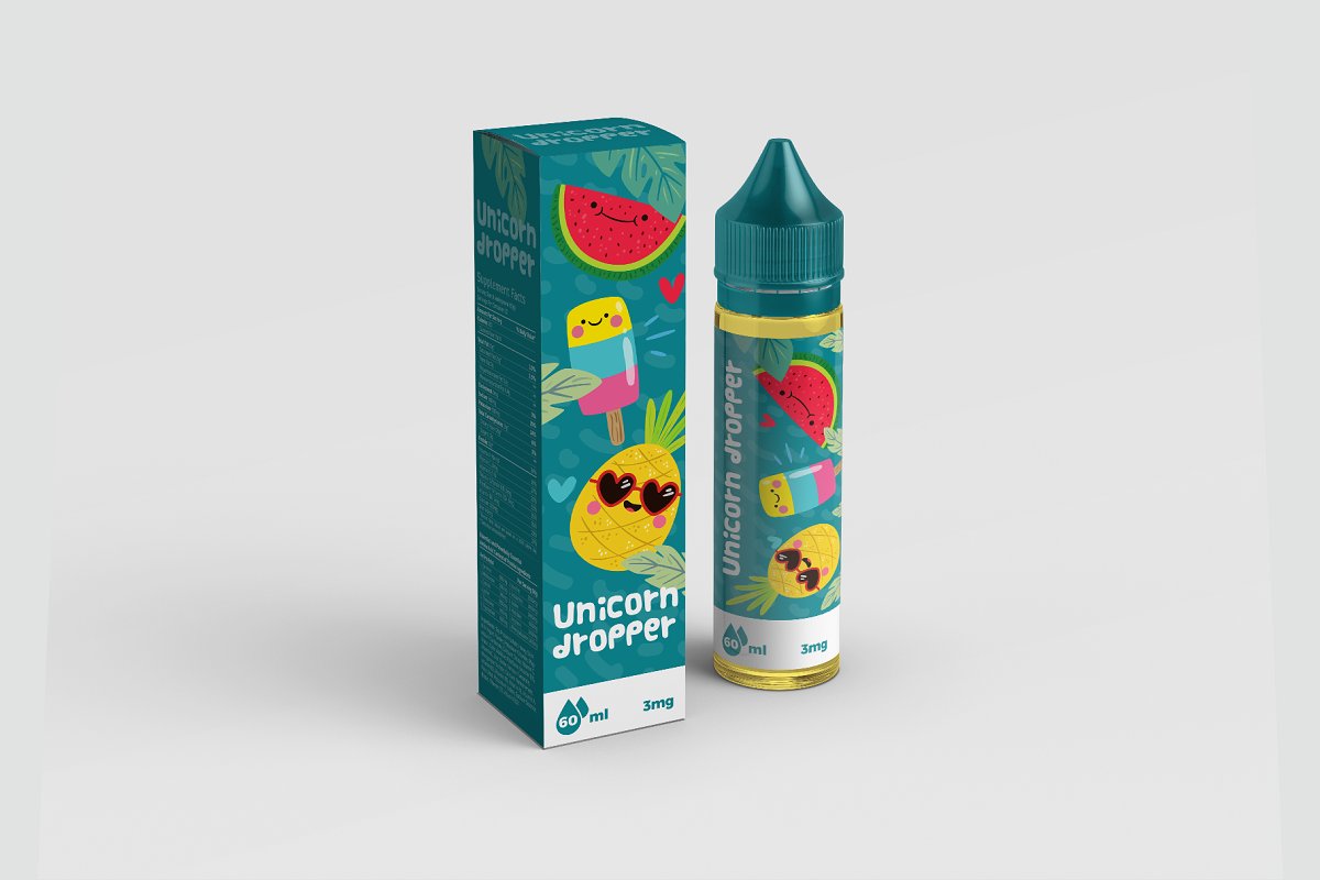 60毫升逼真滴管包装设计预览样机模板 60 ml Vape Unicorn Dropper MockUp_img_2