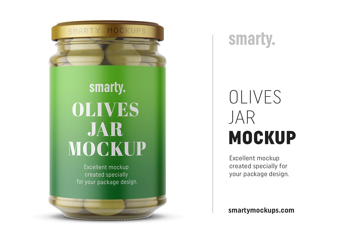 橄榄果罐头玻璃瓶外观设计样机模板 Olives Jar Mockup_img_2