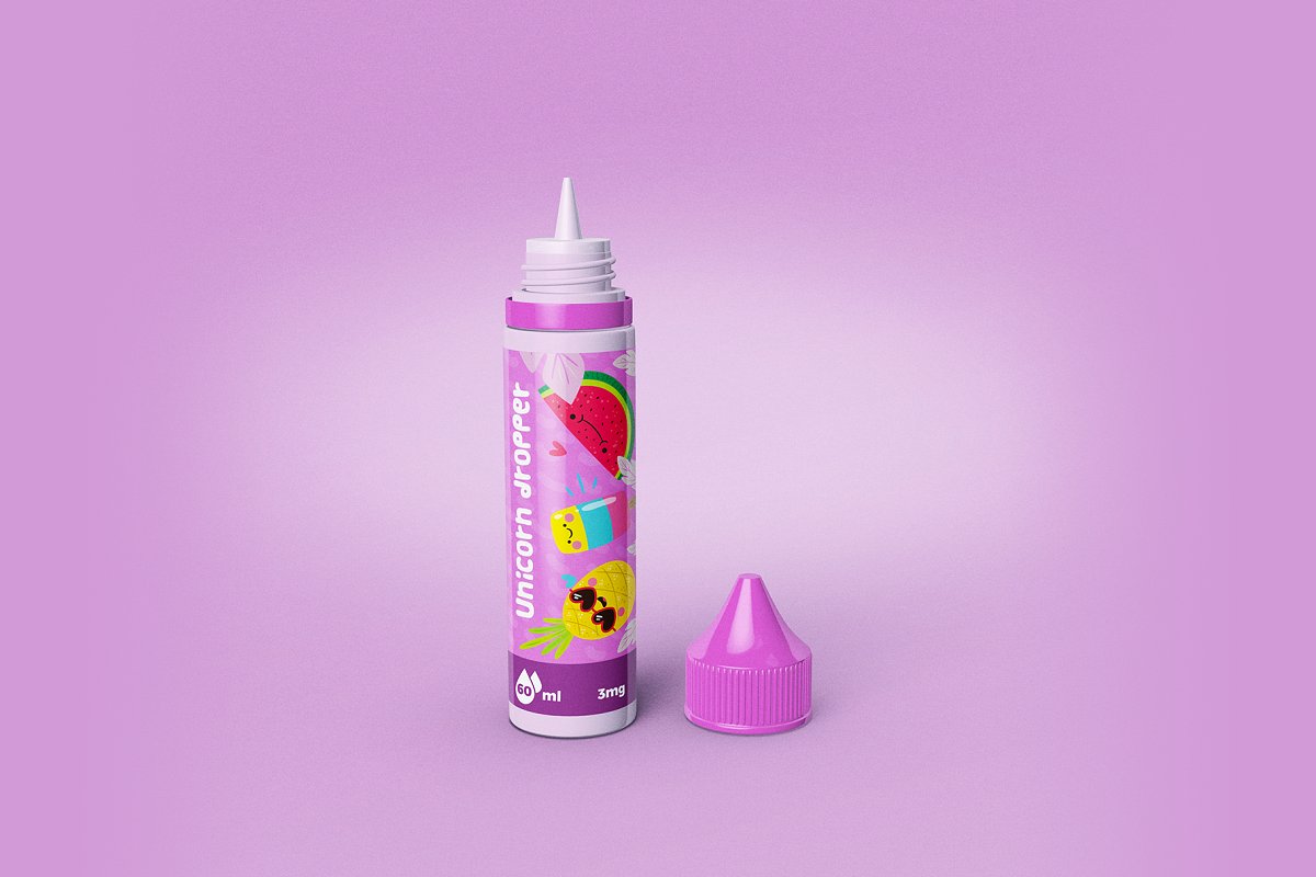 60毫升逼真滴管包装设计预览样机模板 60 ml Vape Unicorn Dropper MockUp_img_2