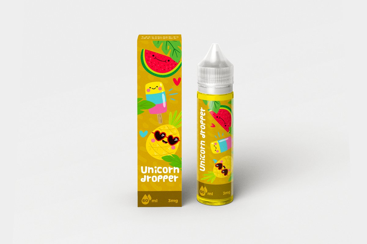 60毫升逼真滴管包装设计预览样机模板 60 ml Vape Unicorn Dropper MockUp_img_2