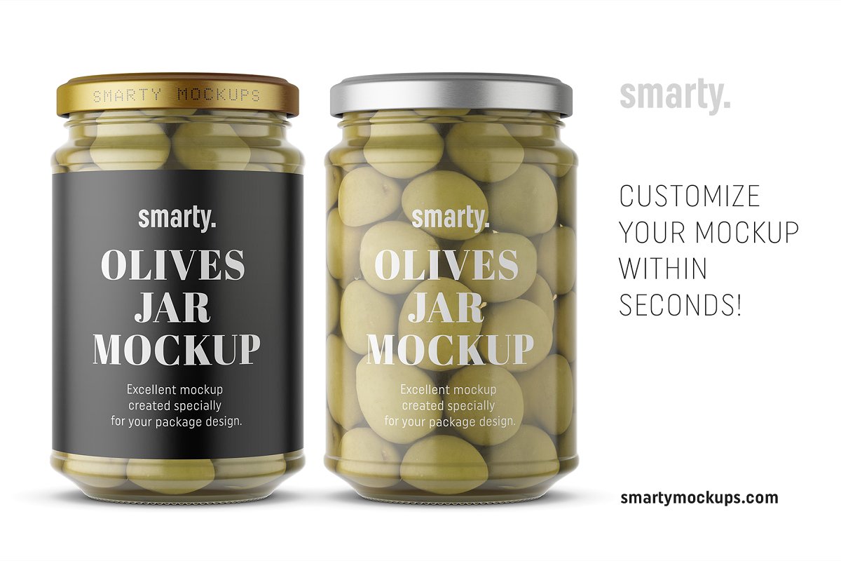 橄榄果罐头玻璃瓶外观设计样机模板 Olives Jar Mockup_img_2