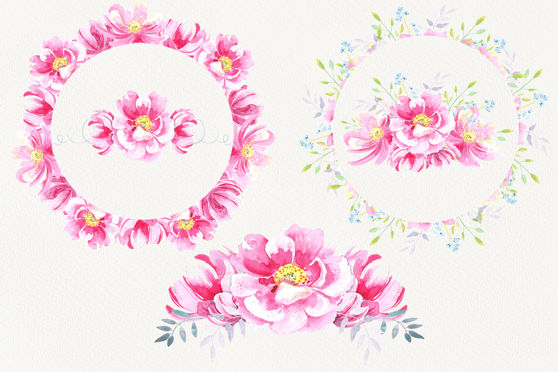 野玫瑰花卉手绘水彩剪贴画 Watercolor Wild Roses Clip Art_img_2