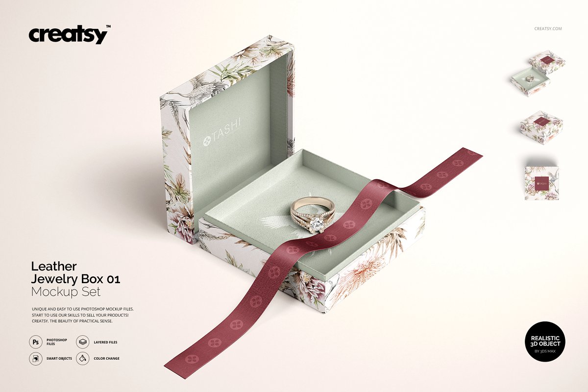 精美高端珠宝盒外观设计效果图样机模板01 Jewelry Box Mockup Set 01_img_2