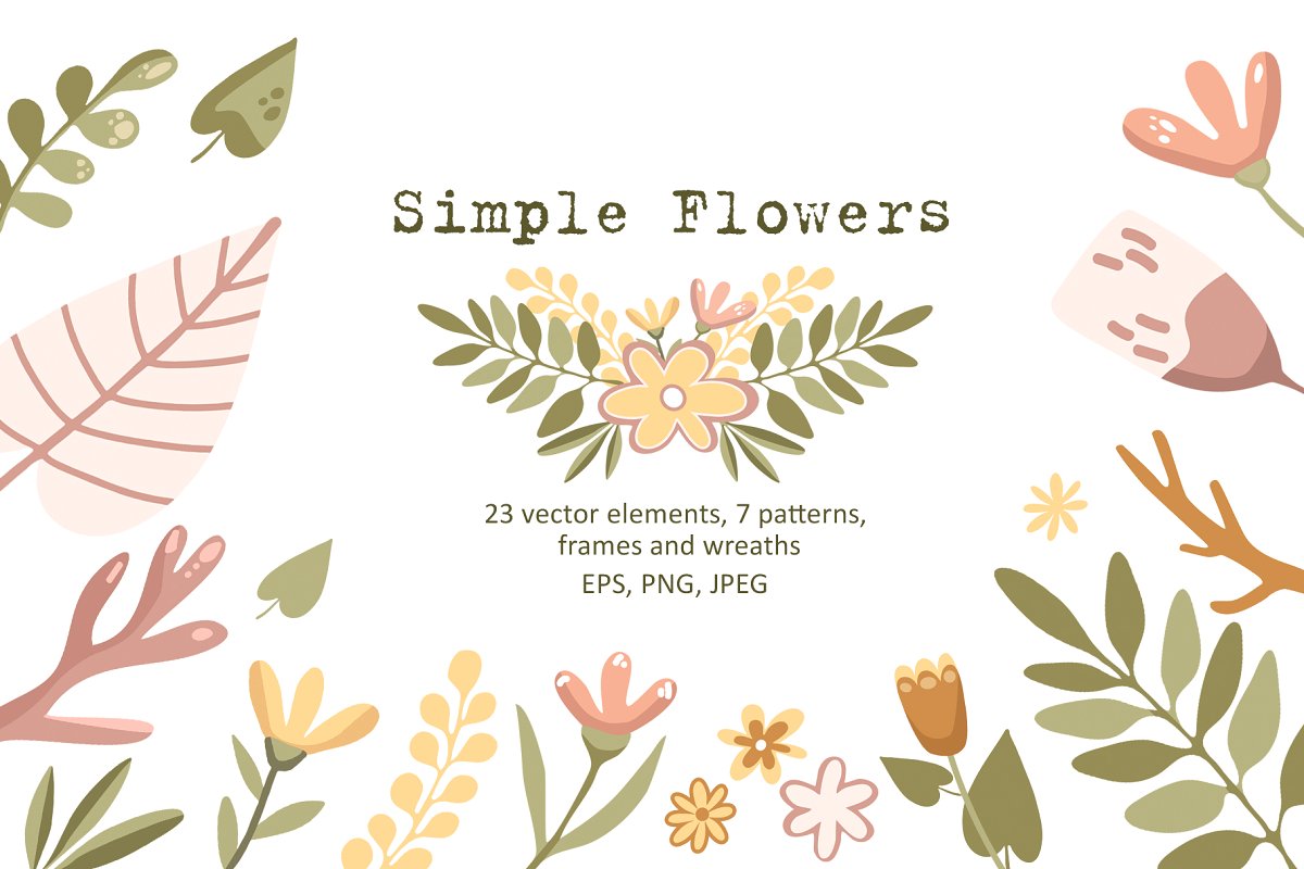 简约花卉&树叶矢量剪贴画集 Simple Flowers - Vector Clip Art Set_img_2