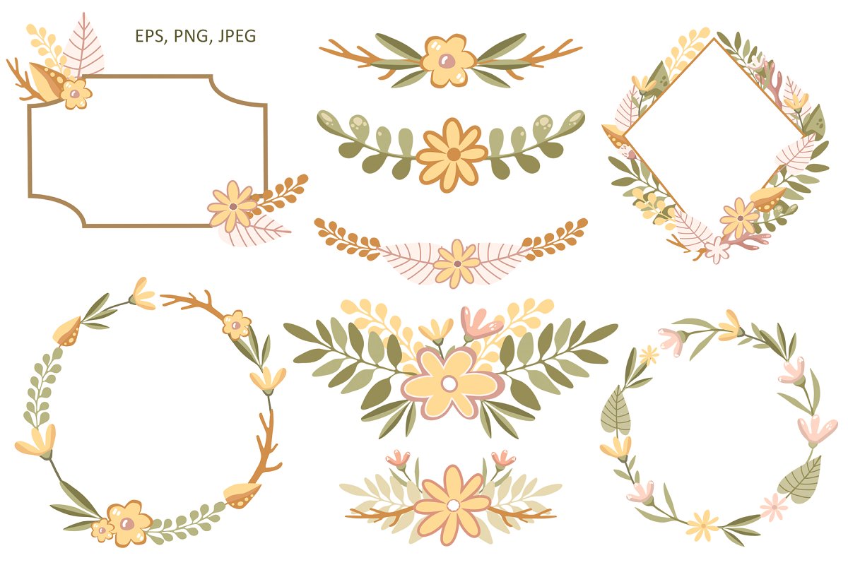 简约花卉&树叶矢量剪贴画集 Simple Flowers - Vector Clip Art Set_img_2