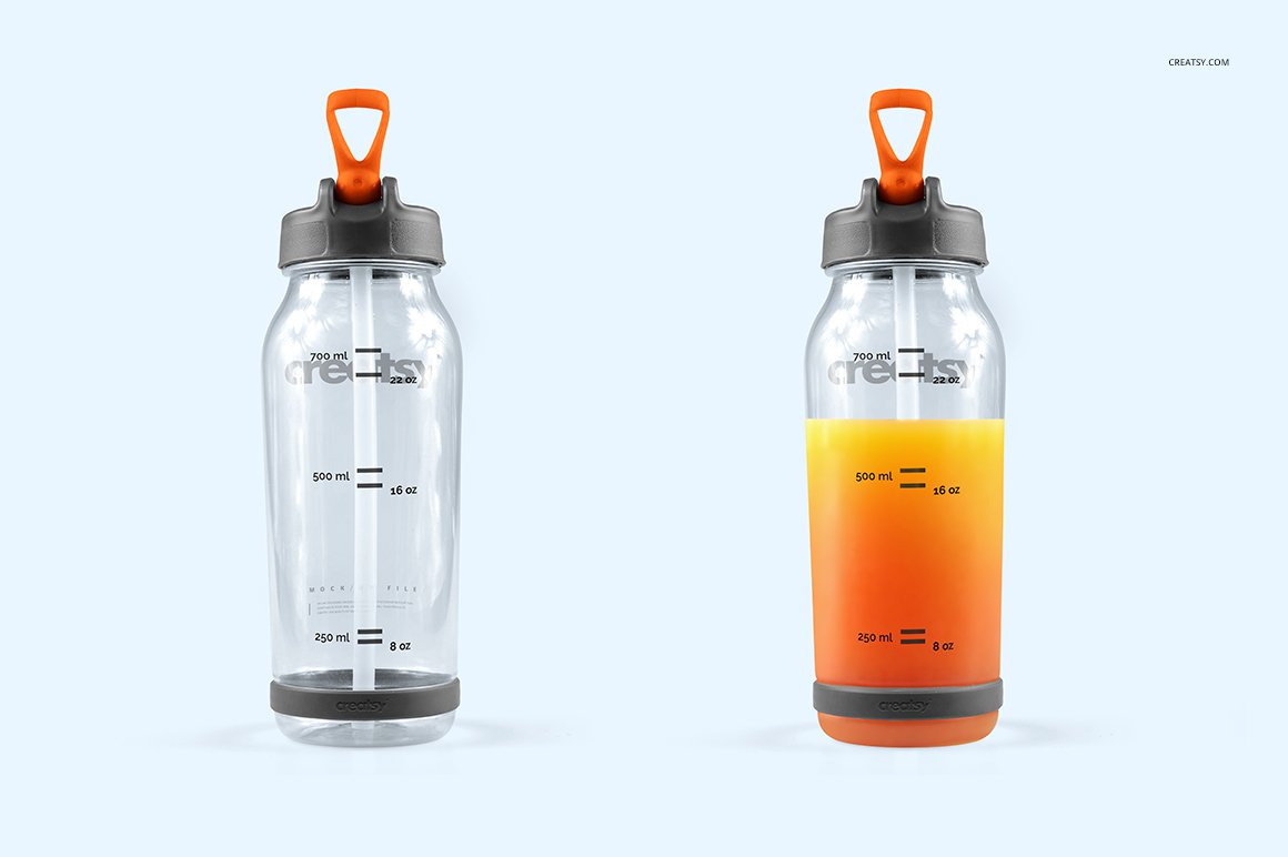 顶部翻转透明塑料水瓶外观设计效果图样机模板 Flip Top Clear Water Bottle Mockup_img_2