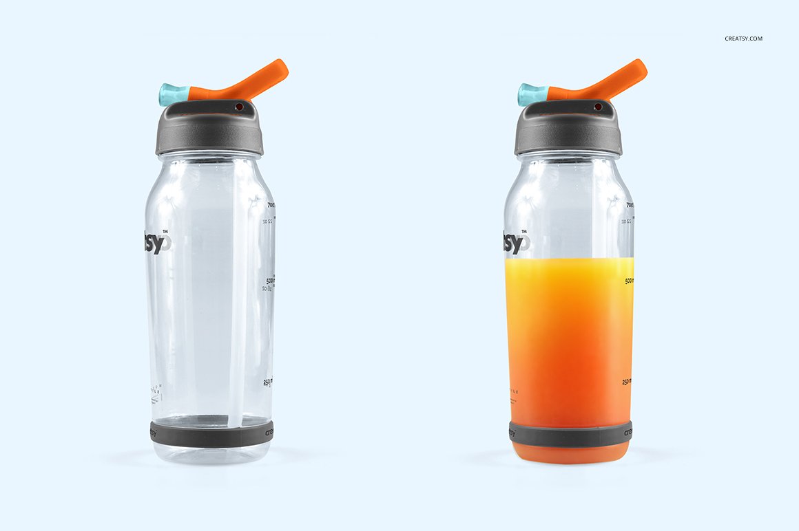 顶部翻转透明塑料水瓶外观设计效果图样机模板 Flip Top Clear Water Bottle Mockup_img_2