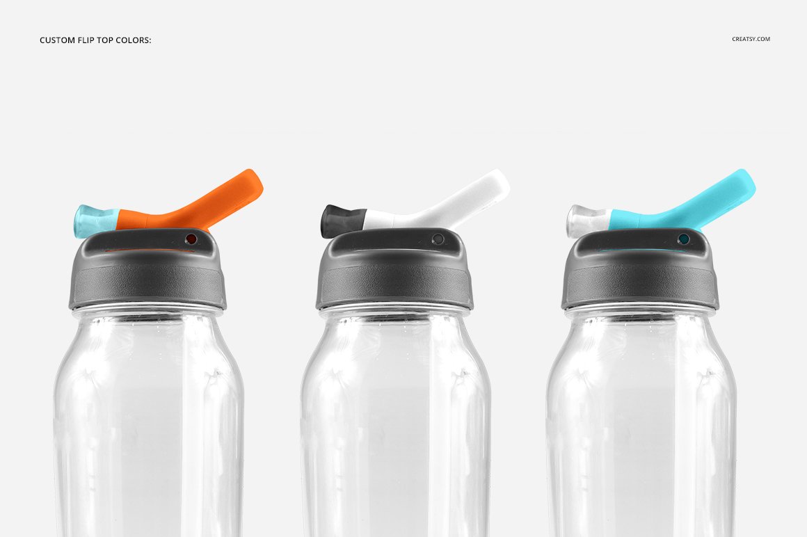 顶部翻转透明塑料水瓶外观设计效果图样机模板 Flip Top Clear Water Bottle Mockup_img_2