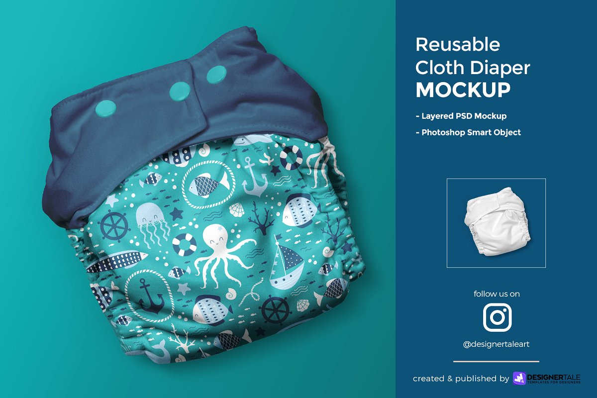 逼真婴儿尿不湿设计预览图样机模板 Reusable Cloth Diaper Mockup_img_2