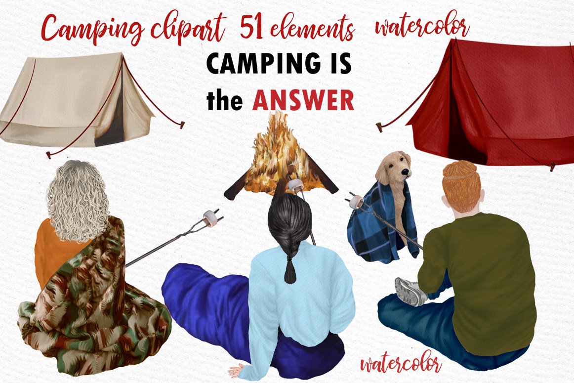 高质量情侣人物手绘水彩剪贴画设计素材 Camping clipart People Clipart_img_2