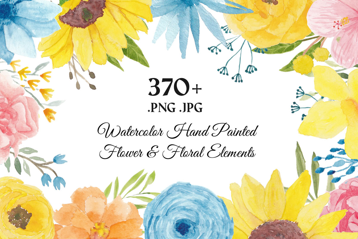 370个手绘花卉水彩插图剪贴画设计元素 373 Flower and Floral Watercolor Illustration Clip Art_img_2