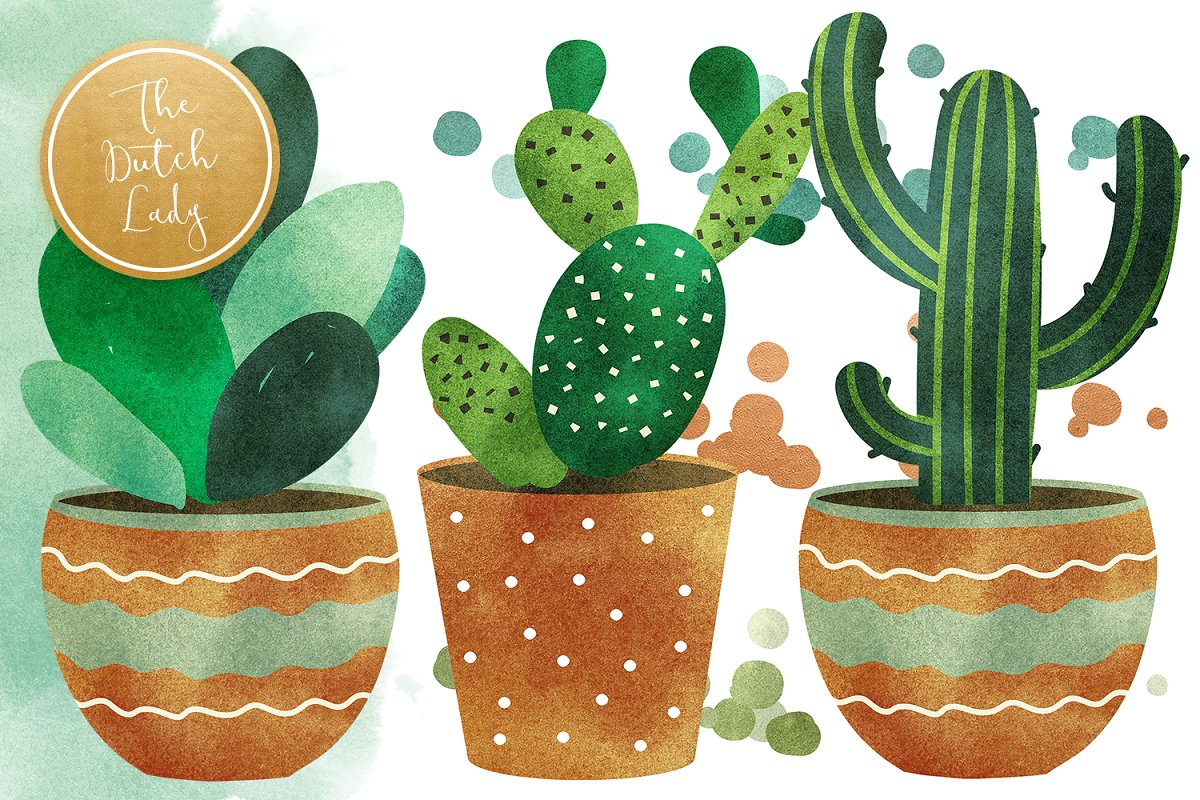 高品质仙人掌&多肉水彩剪贴画套装 Cacti & Succulent Clipart Set_img_2