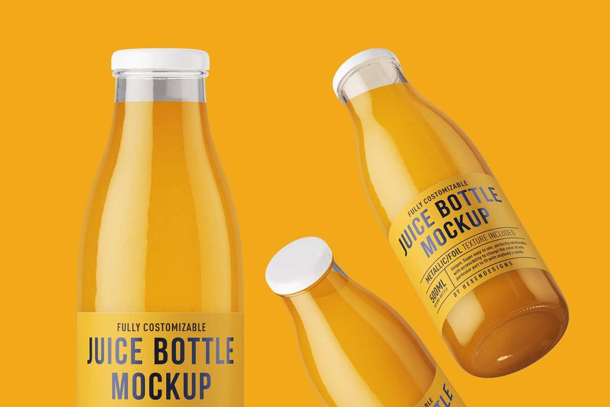 透明圆形果汁玻璃瓶外观设计效果图样机模板 Juice Round Bottle Mockup_img_2