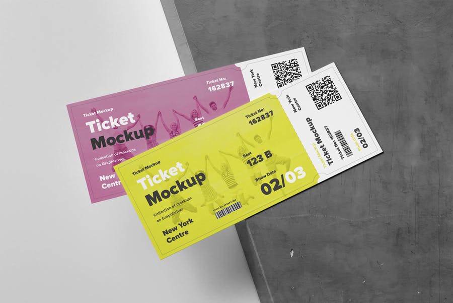 7个逼真音乐票务设计预览图样机模板 Ticket Mock-up_img_2