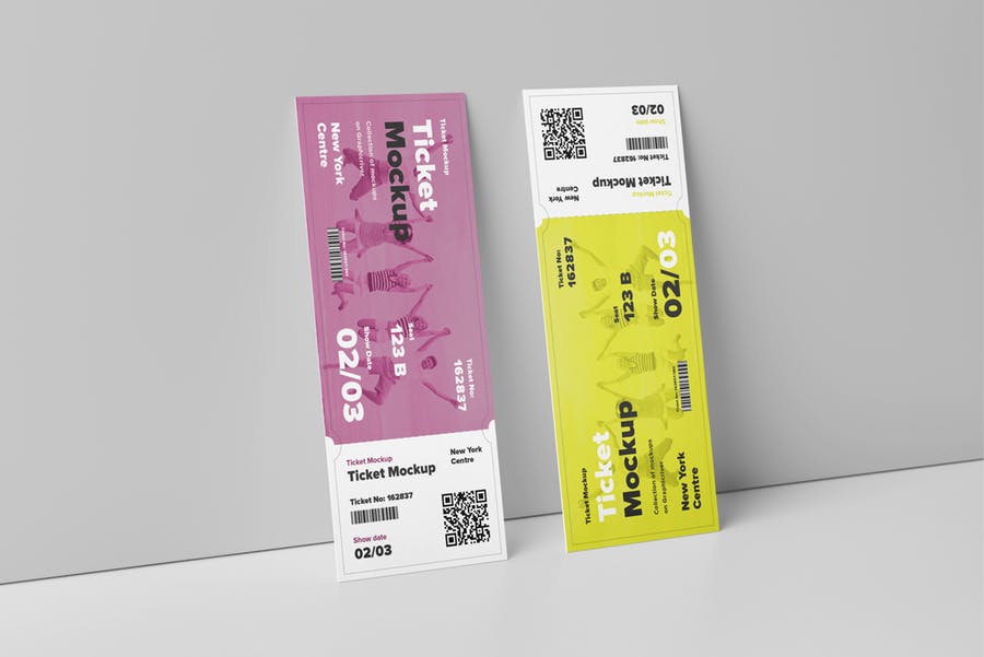 7个逼真音乐票务设计预览图样机模板 Ticket Mock-up_img_2