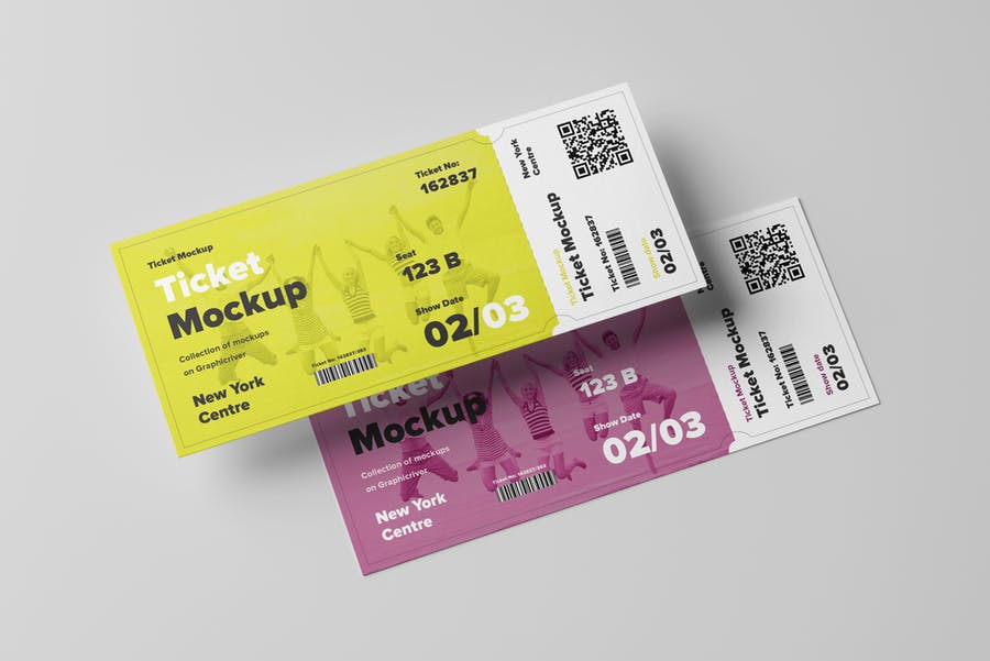 7个逼真音乐票务设计预览图样机模板 Ticket Mock-up_img_2