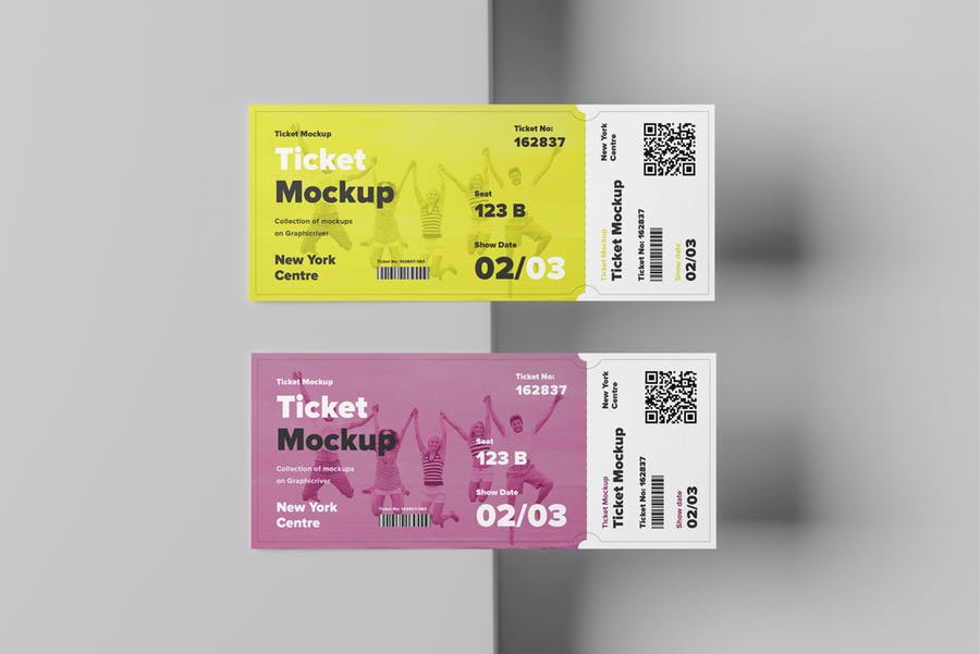 7个逼真音乐票务设计预览图样机模板 Ticket Mock-up_img_2