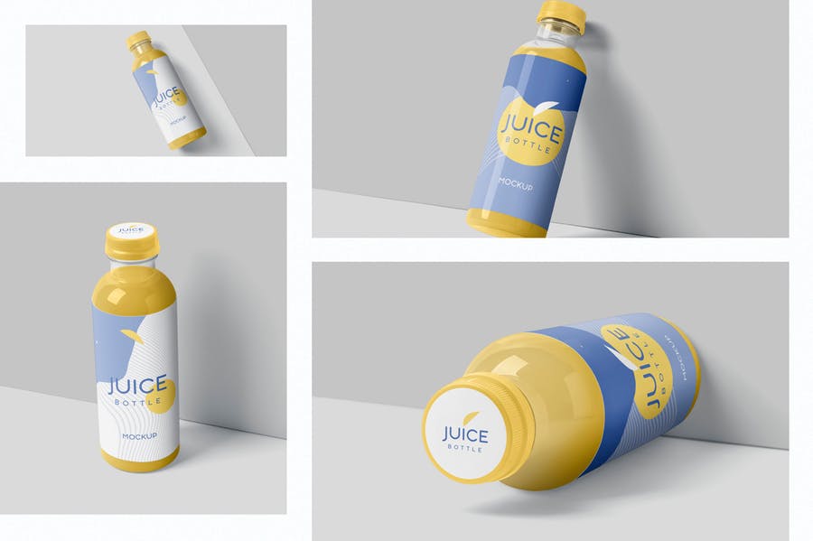 透明塑料果汁瓶外观设计预览图样机模板 Transparent Plastic Juice Bottle Mockups_img_2