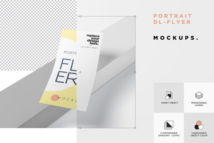 DL单页传单设计预览图样机模板 DL Portrait Marketing Flyer Mockups_img_2