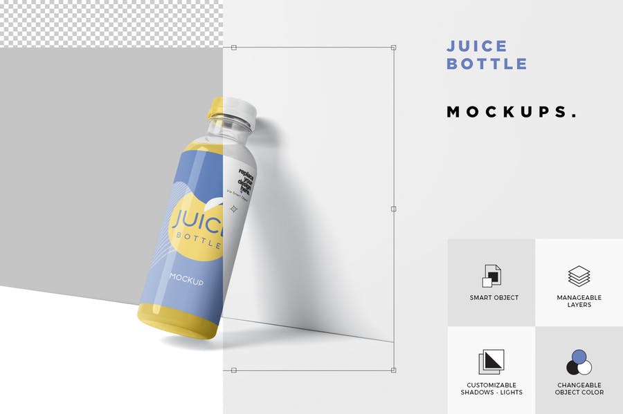 透明塑料果汁瓶外观设计预览图样机模板 Transparent Plastic Juice Bottle Mockups_img_2