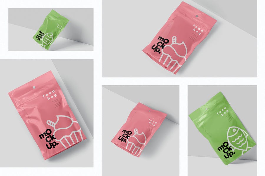 立式铝箔纸食品零食包装袋设计效果图样机模板 Foil Paper Stand Up Packaging Pouch Mockups_img_2