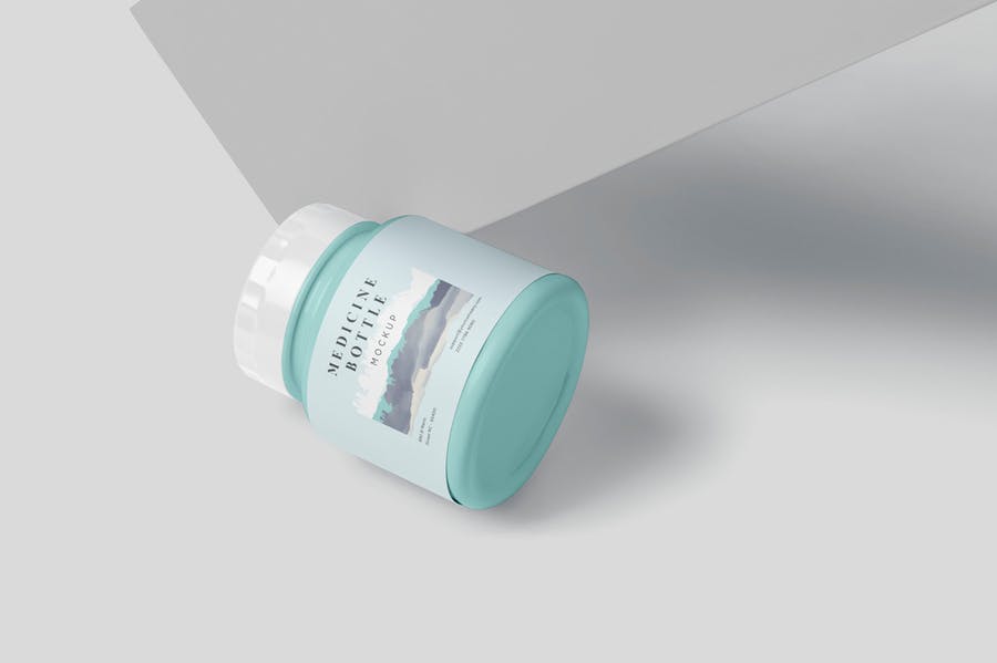 圆形医疗塑料瓶包装外观设计效果图样机模板 Small Round Plastic Medical Jar Mockups_img_2