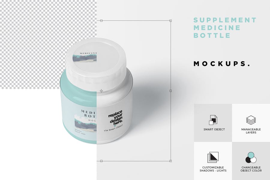 圆形医疗塑料瓶包装外观设计效果图样机模板 Small Round Plastic Medical Jar Mockups_img_2