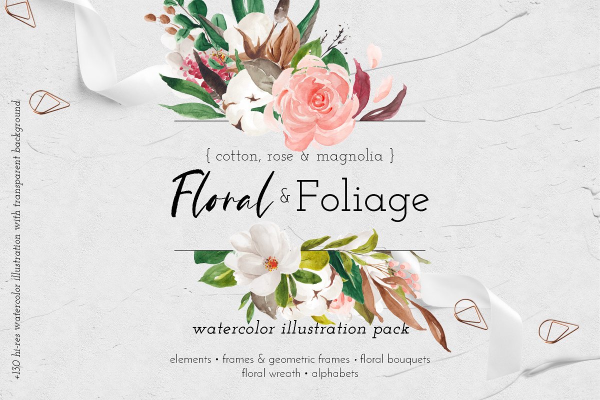 淡雅花卉&树叶水彩插画设计素材包 Floral & Foliage Illustration Pack_img_2