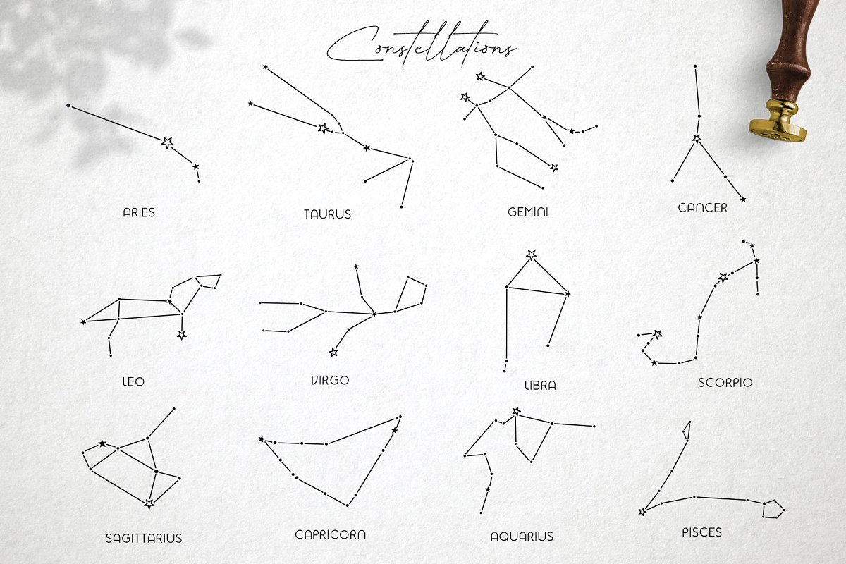 黄道十二宫生肖&星座矢量插图 Zodiac Signs and Constellation_img_2