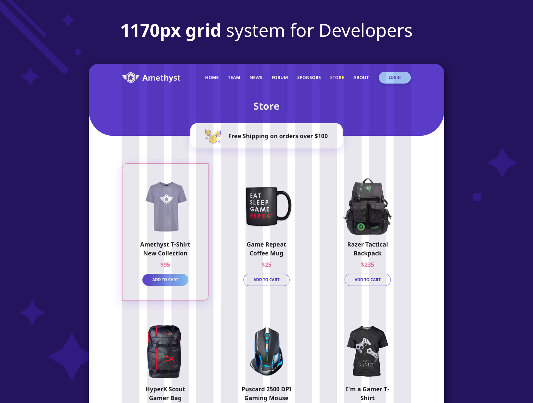 紫水晶色调游戏电竞网站WEB UI界面设计SKETCH模板 Amethyst - Esports Sketch Template_img_2