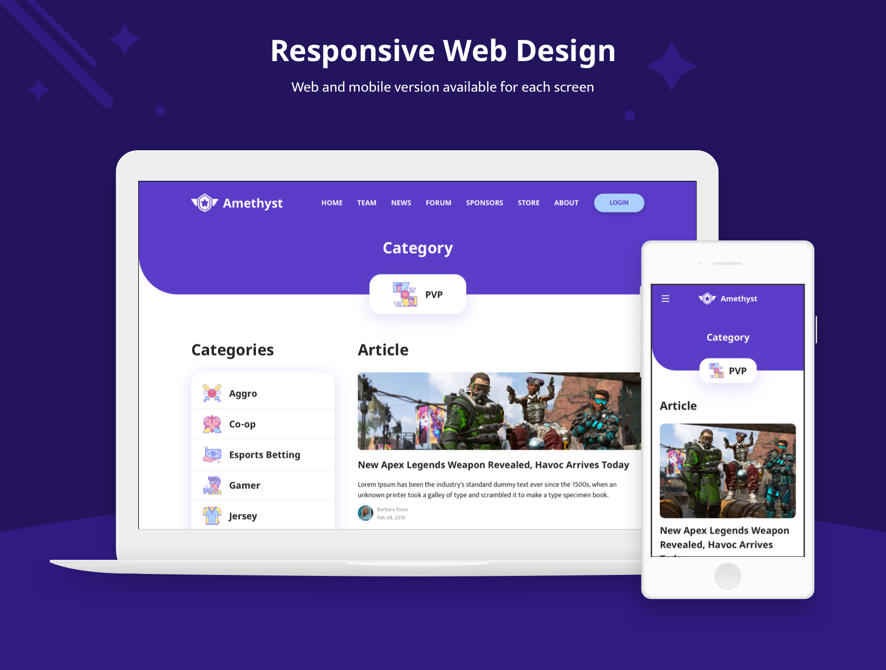 紫水晶色调游戏电竞网站WEB UI界面设计SKETCH模板 Amethyst - Esports Sketch Template_img_2