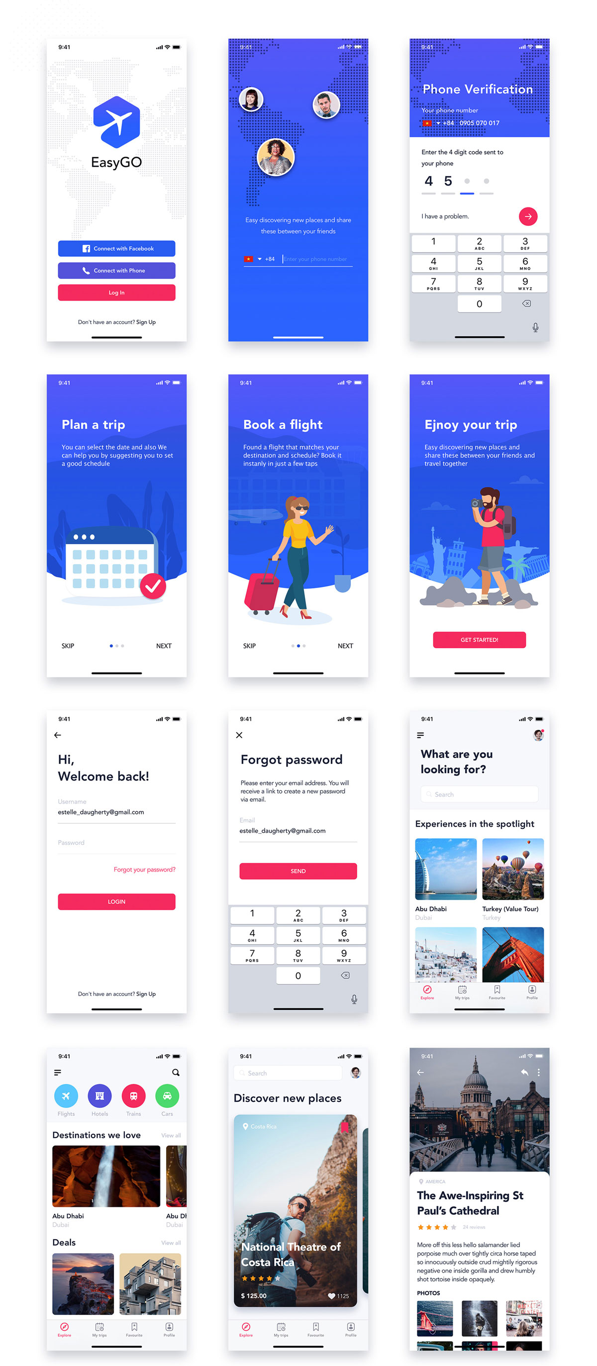 旅行票务酒店预订APP应用程序UI界面设计套件 EasyGo - Travel App UI Kit_img_2