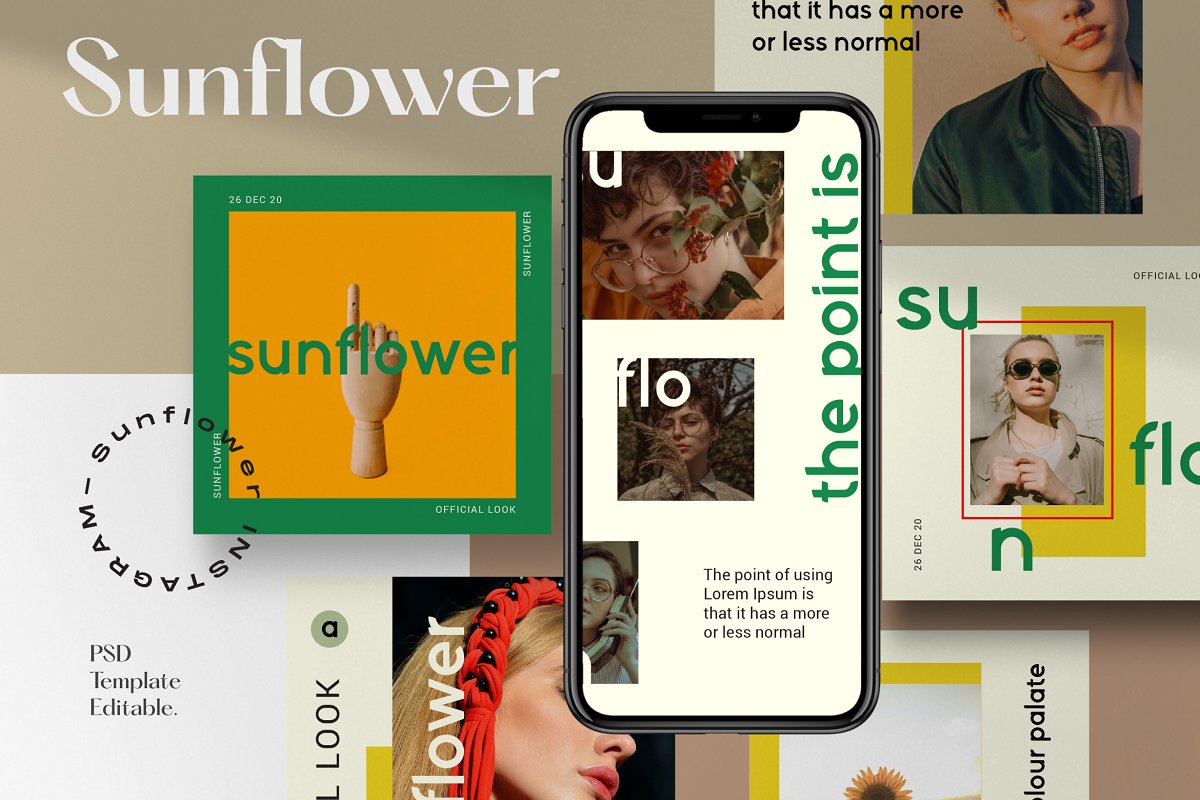服装品牌故事社交推广设计模板素材包 Sunflower - Social Media Bundle_img_2