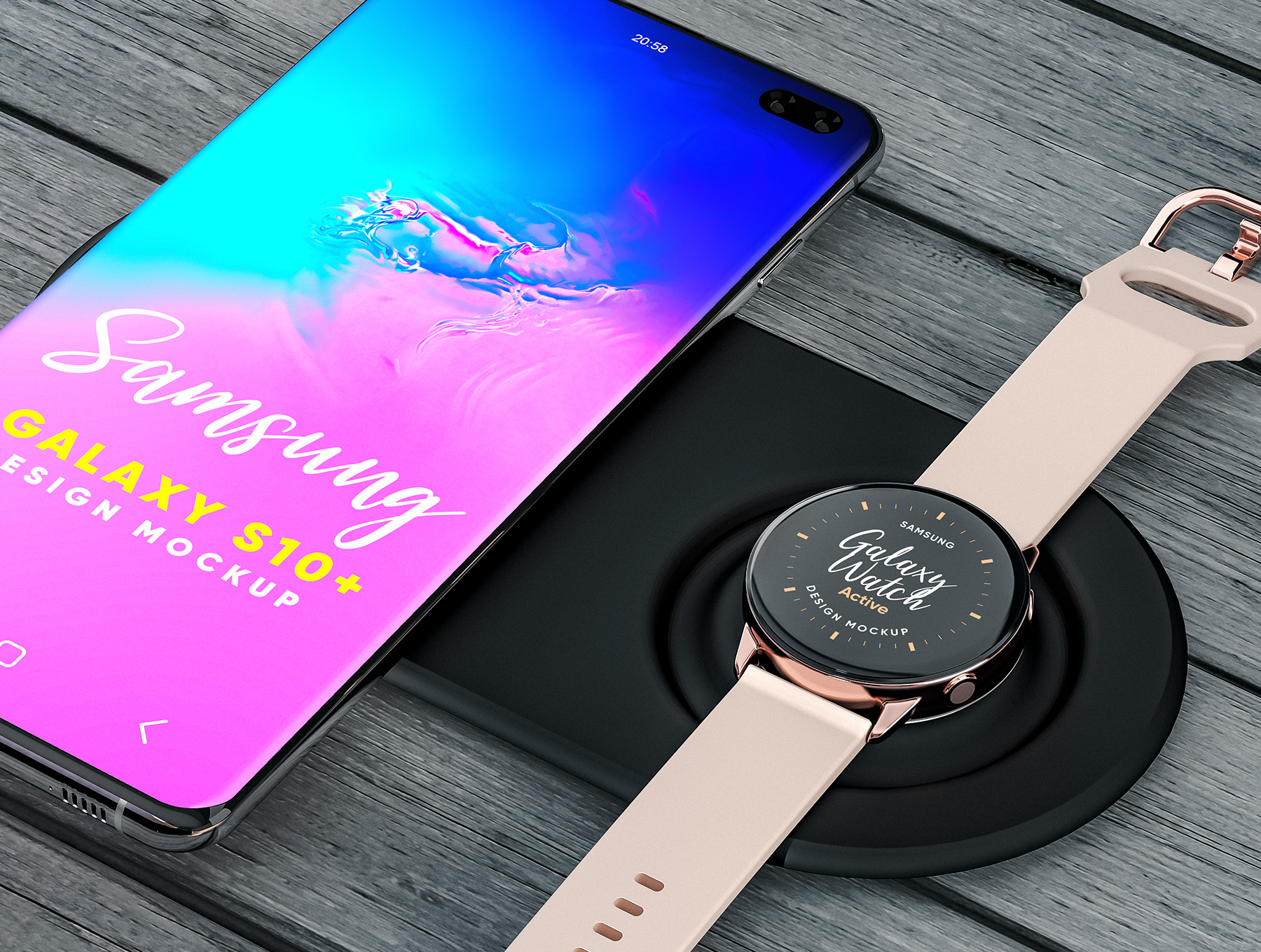 应用程序/网站设计预览三星Galaxy S10 +&Galaxy Gear样机模板 Samsung Galaxy S10+ & Galaxy Gear Mockup_img_2