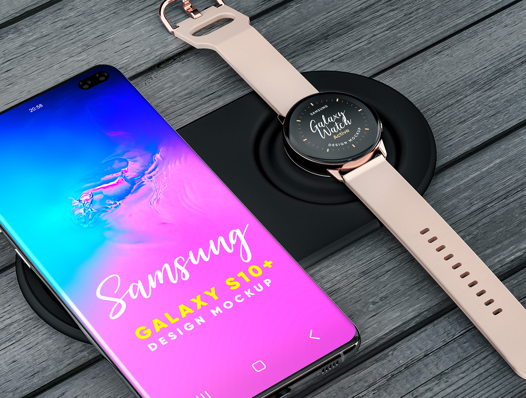 应用程序/网站设计预览三星Galaxy S10 +&Galaxy Gear样机模板 Samsung Galaxy S10+ & Galaxy Gear Mockup_img_2