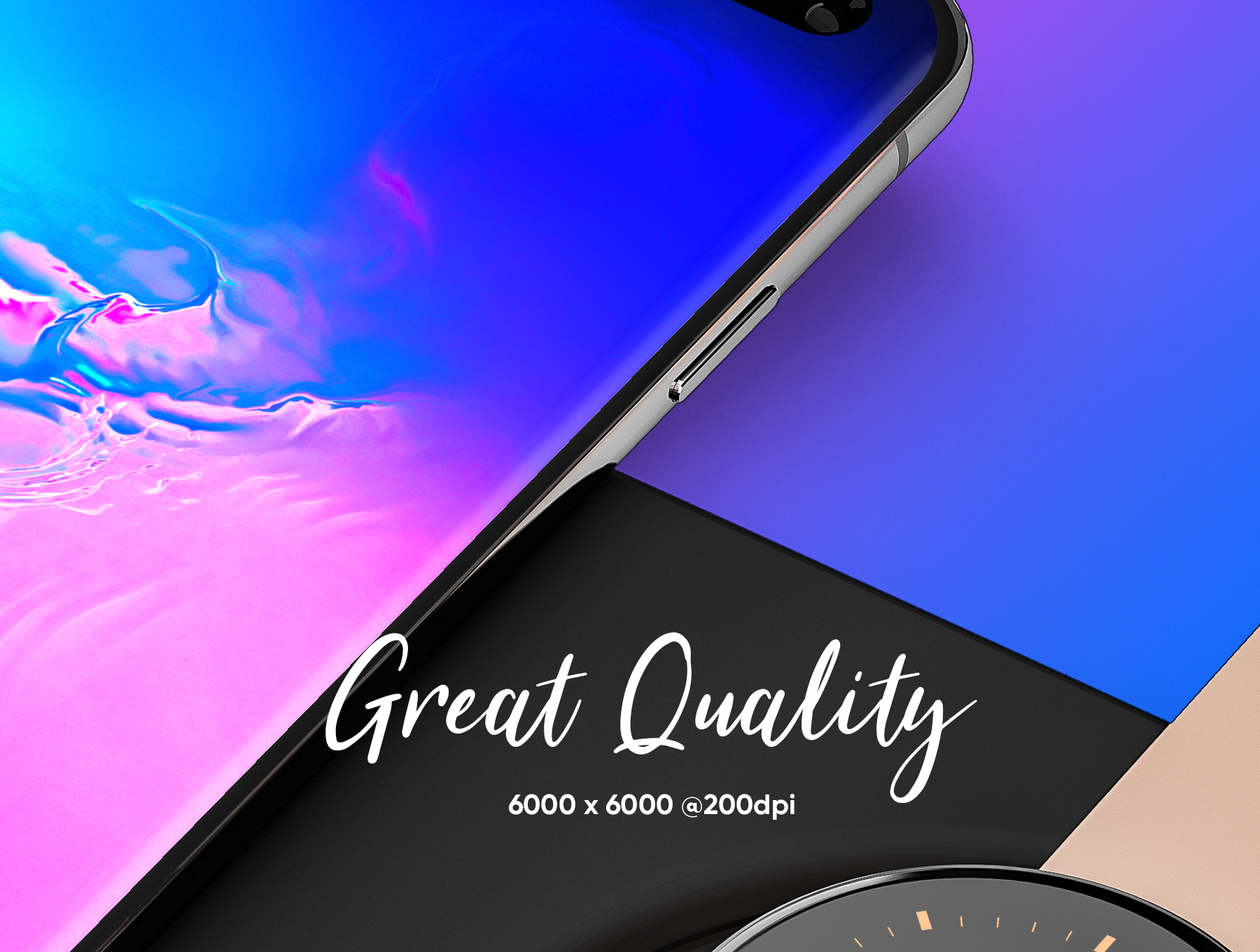 应用程序/网站设计预览三星Galaxy S10 +&Galaxy Gear样机模板 Samsung Galaxy S10+ & Galaxy Gear Mockup_img_2